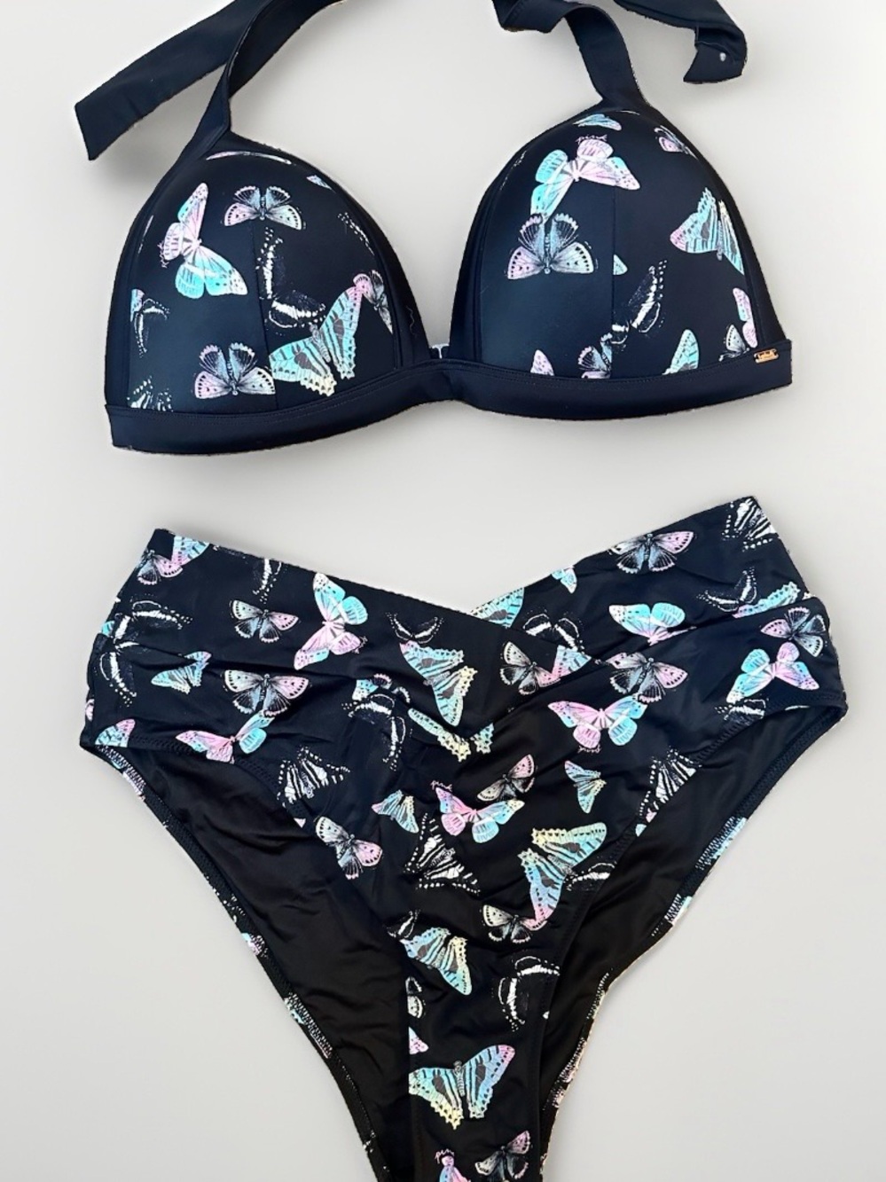 VS PINK Butterfly Push-Up Halter High V-Waist Cheeky Bikini Set W/Skirt L/XL - Picture 2 of 7